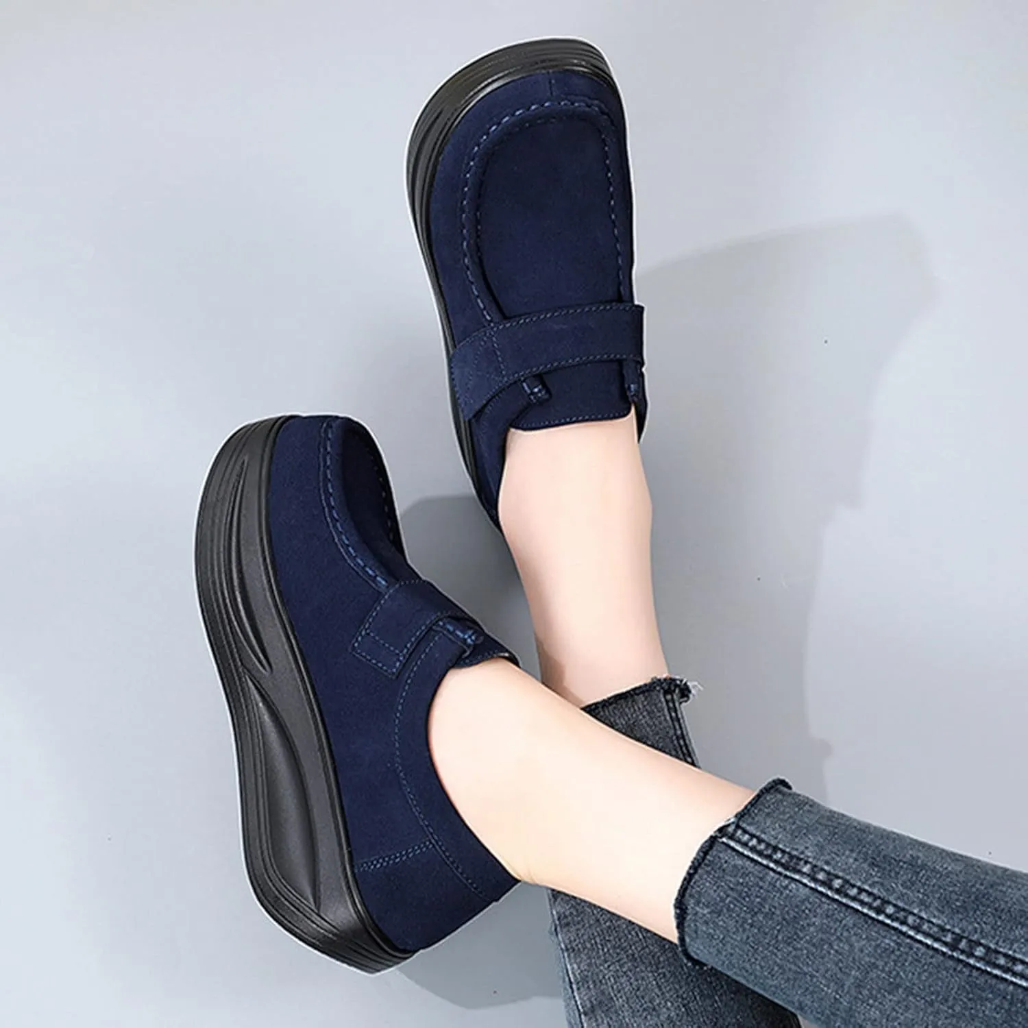 Casual Thick Bottom Shoes for Women Fashion Hook and Loop Shoes Stretch Cushion Shoes Arch Support Walking Shoes