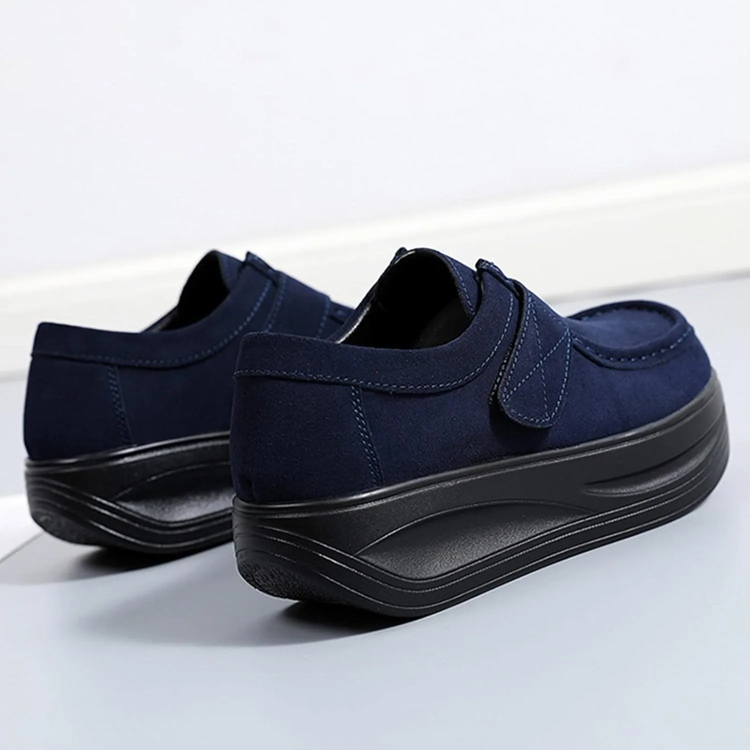 Casual Thick Bottom Shoes for Women Fashion Hook and Loop Shoes Stretch Cushion Shoes Arch Support Walking Shoes