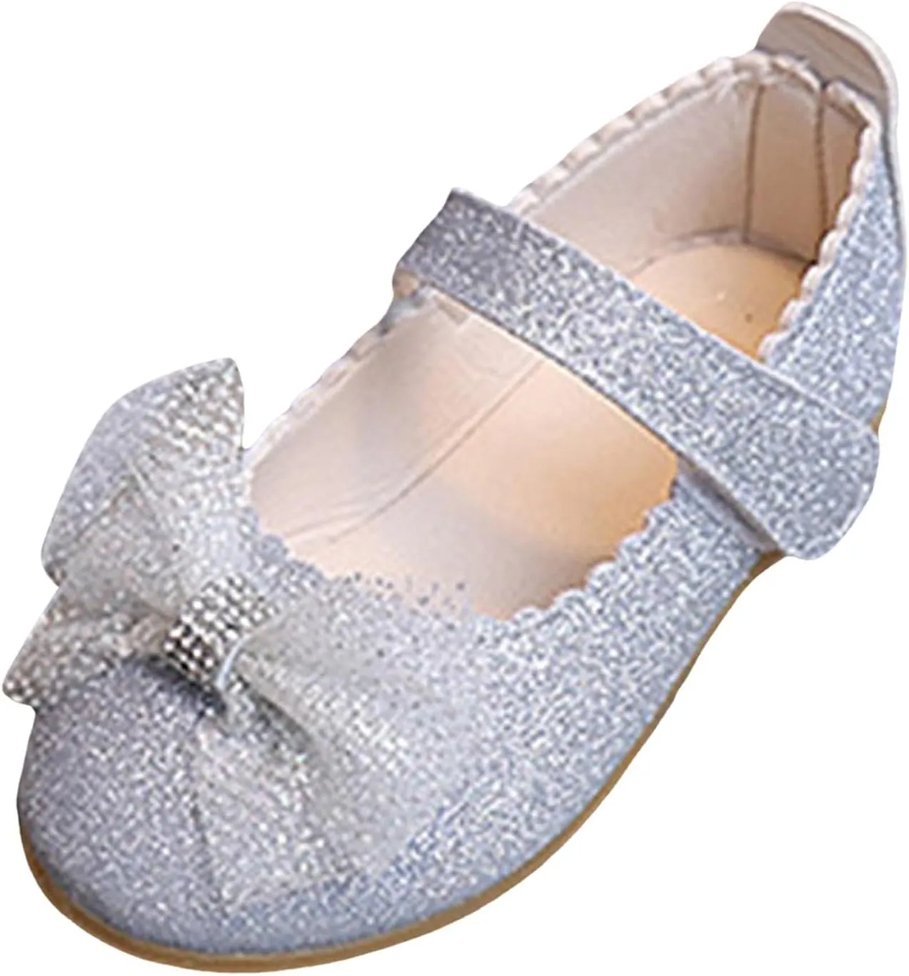 Children Girl Bow Mary Jane Dressy Shoes with Adjustable Strap Rhinestone Ballerina Flat for Party,Birthday,Performance,Wedding Girls Flat Elegant Shoes with Non Slip Rubber Sole(Toddler/Little Kid)