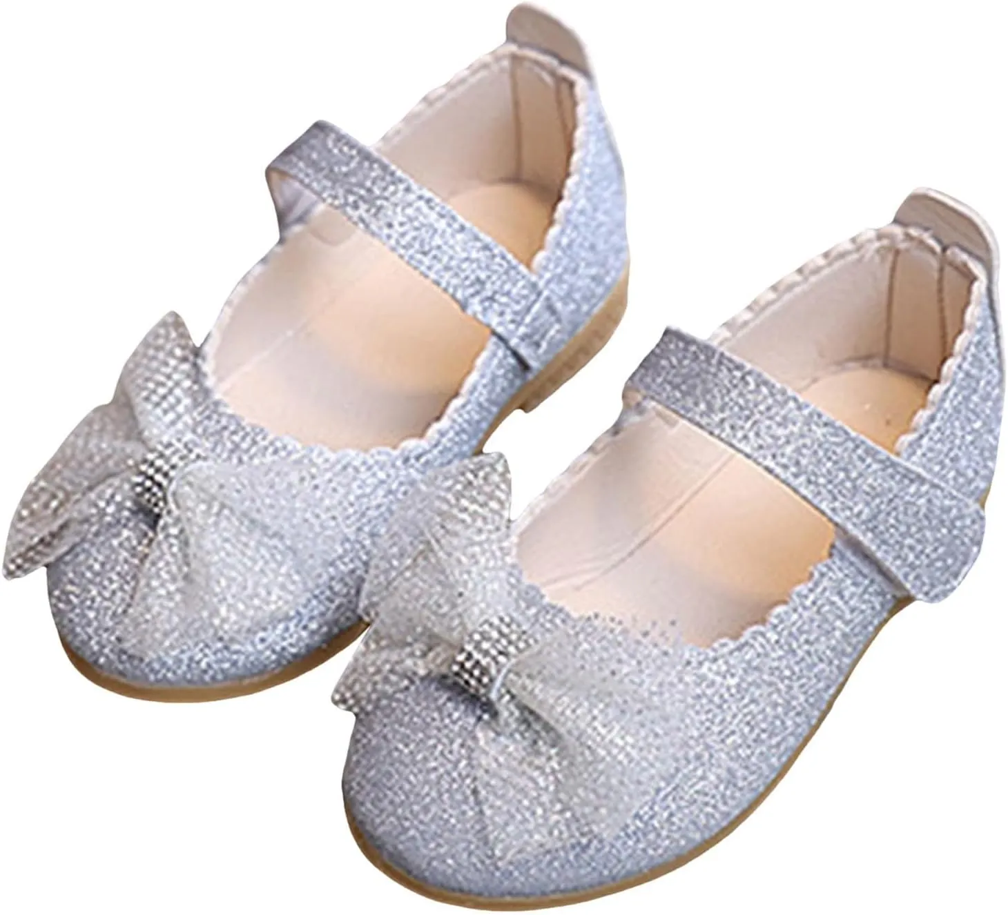 Children Girl Bow Mary Jane Dressy Shoes with Adjustable Strap Rhinestone Ballerina Flat for Party,Birthday,Performance,Wedding Girls Flat Elegant Shoes with Non Slip Rubber Sole(Toddler/Little Kid)