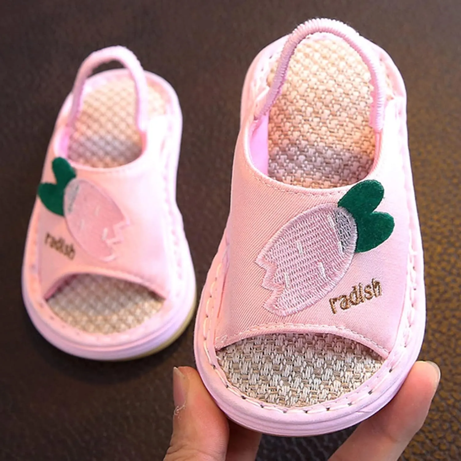 Children Shoes Flat Soft Cotton Sandals Indoor Cartoon Comfortable Soft Linen Slippers Sandals Slip on Shower Shoes (Pink, 18-24 Months)