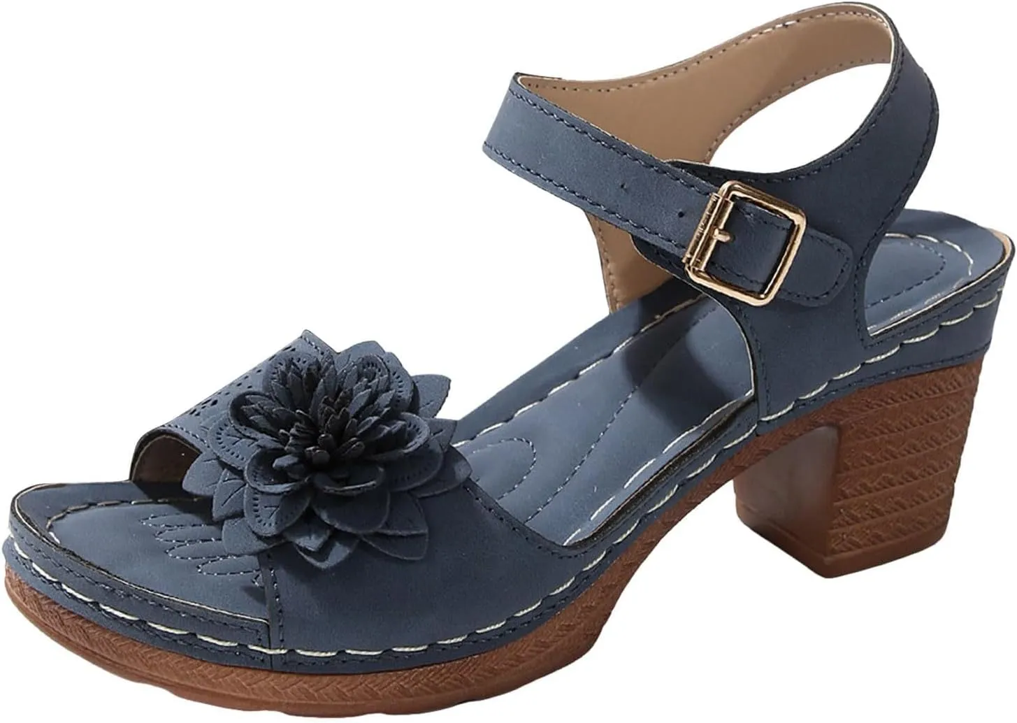 Chunky Sandals for Women Dressy Low Wedge Heels Sandal Comfortable Platform Summer Casual Shoes Arch Support Ankle Strap Wedge Sandals Hollow Out Open Toe Breathable Shoe