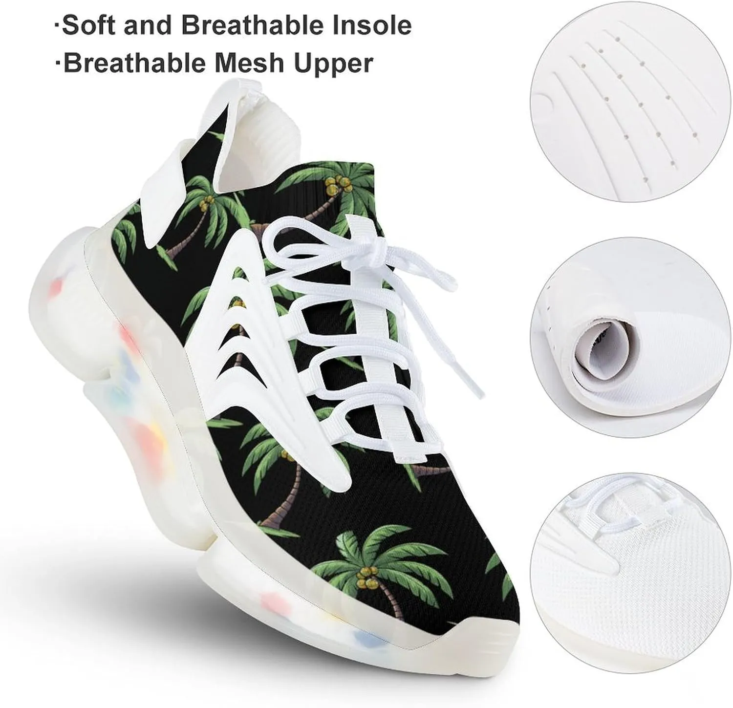 Coconut Tree Graphic Mens Sneakers Running Shoes Lightweight Athletic Shoes for Jogging Walking Gym