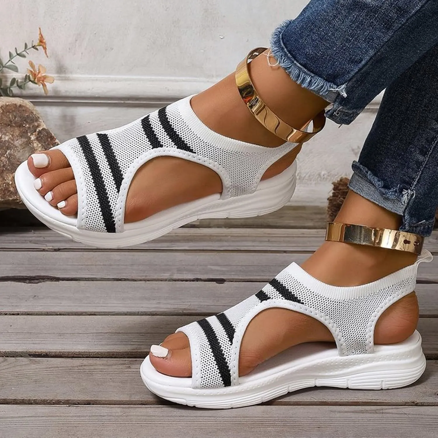 Comfortable Women's Trekking Sandals Orthopaedic Plantar Fasciitis Arch Support Sports Summer Sandal Wedges Shoes For Women Sandals With Breathable Mesh Comfortable Sandal