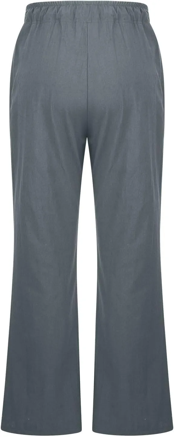 Cotton Linen Pants Women Summer Drawstring High Waisted Palazzo Pants Soft Wide Leg Lounge Pant Casual Beach Trousers