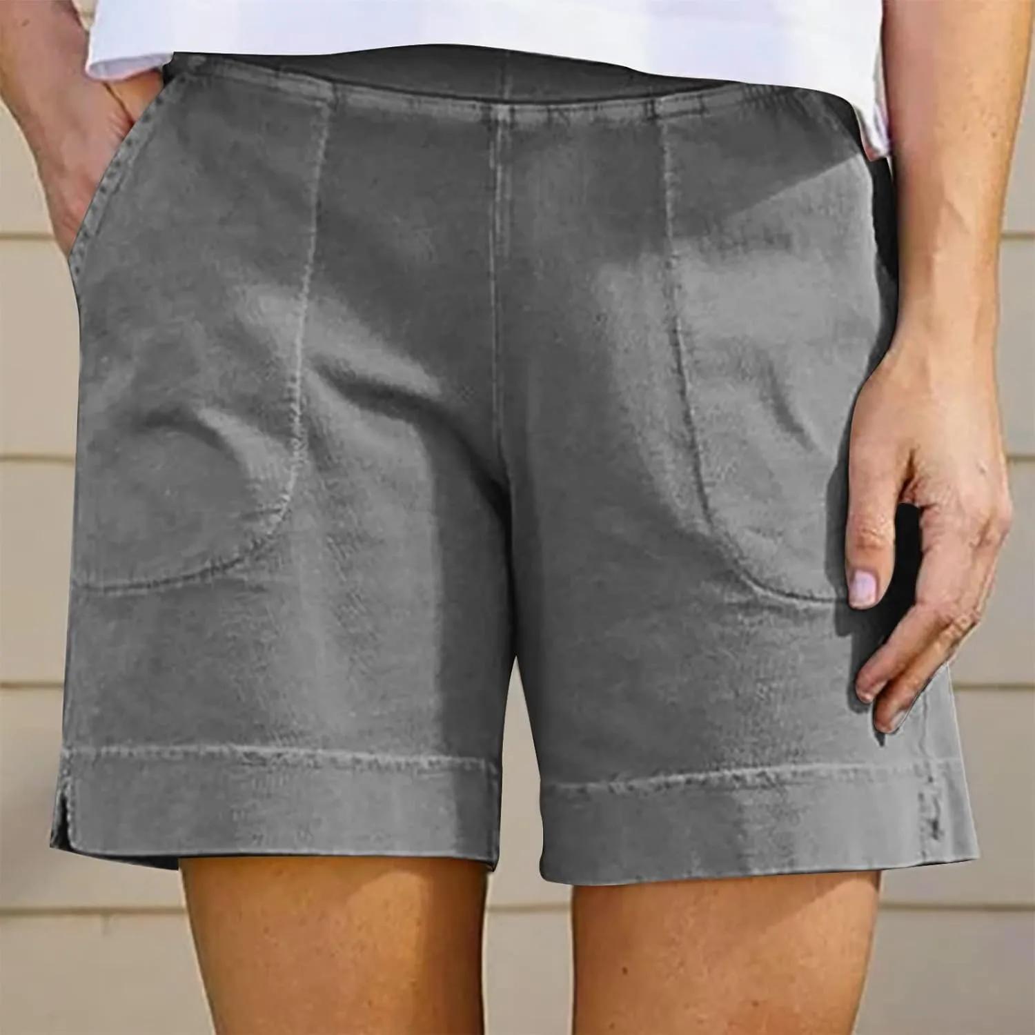 Cotton Linen Shorts for Women Casual Comfy Shorts Summer Loose Fit Shorts Loose Fit Bermuda Shorts with Pockets
