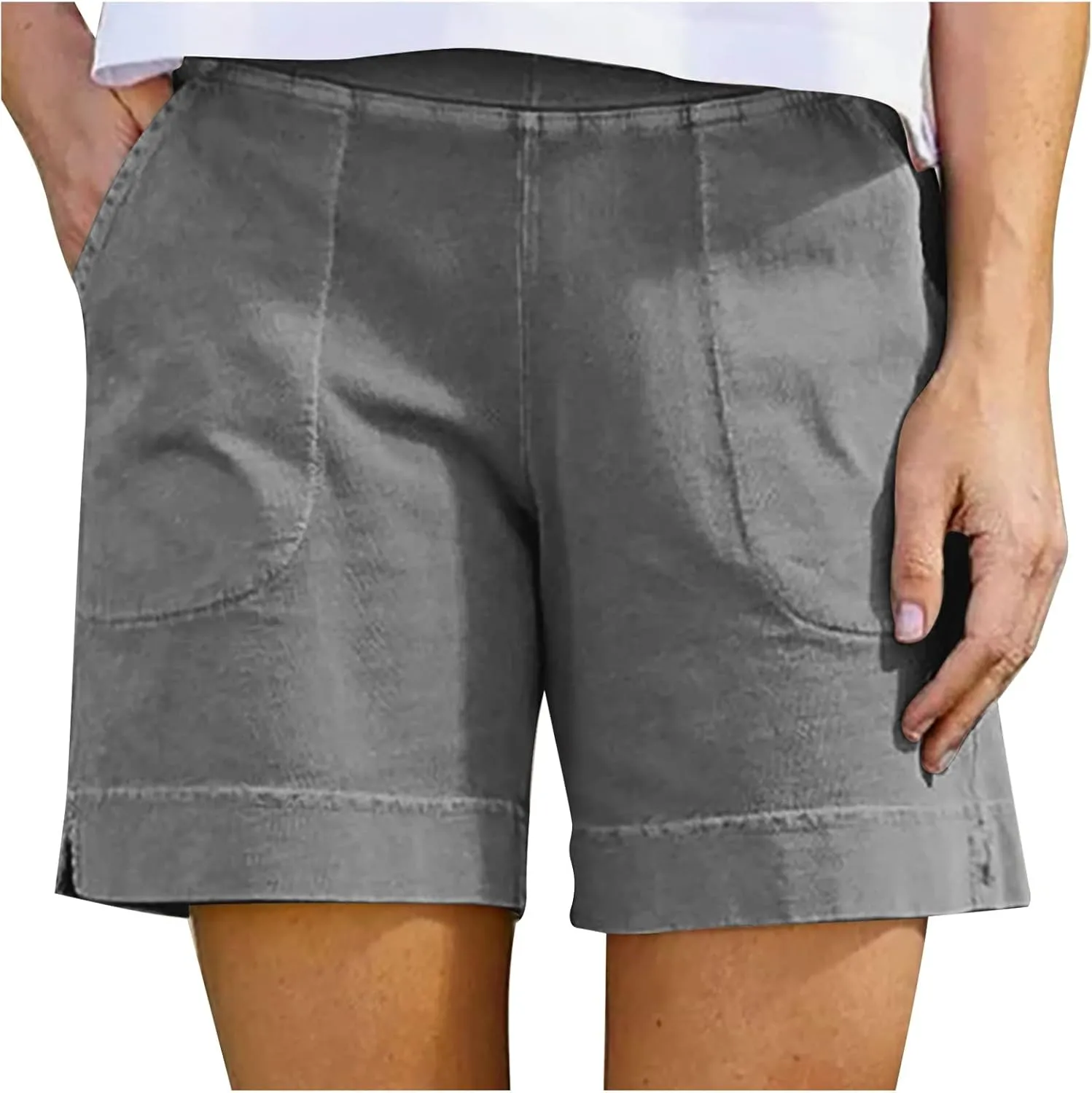 Cotton Linen Shorts for Women Casual Comfy Shorts Summer Loose Fit Shorts Loose Fit Bermuda Shorts with Pockets