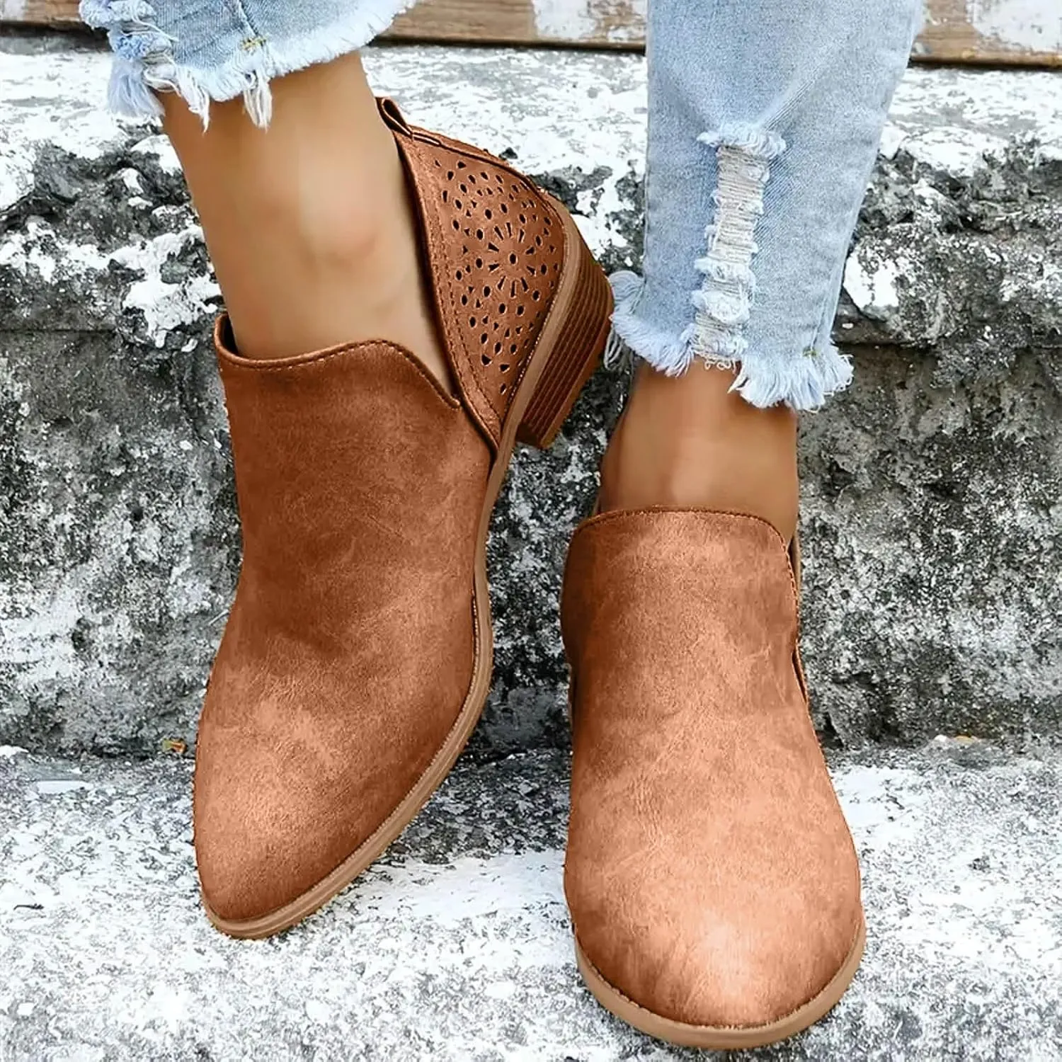 Cowboy Boots for Women Western Classic Slip On Heel Shoes Ankle Boots for Women Fashion Comfortable Short Womens Boots