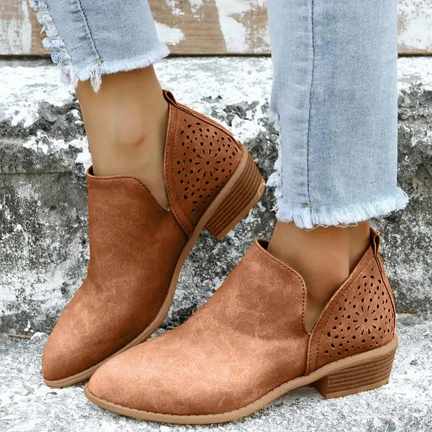 Cowboy Boots for Women Western Classic Slip On Heel Shoes Ankle Boots for Women Fashion Comfortable Short Womens Boots
