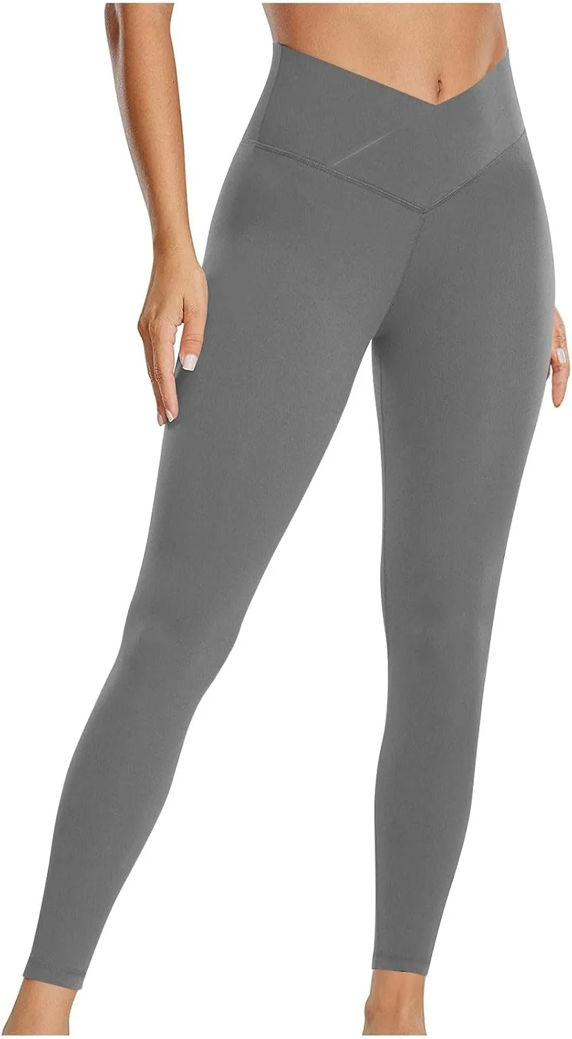 Crossover Leggings for Women High Waist Tummy Control Leggings Compression Workout Leggings Lightweight Yoga Pants