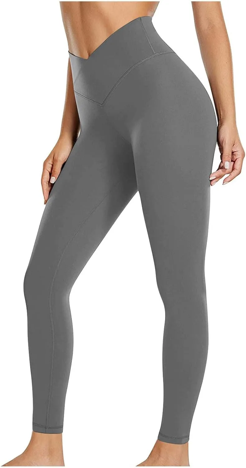 Crossover Leggings for Women High Waist Tummy Control Leggings Compression Workout Leggings Lightweight Yoga Pants