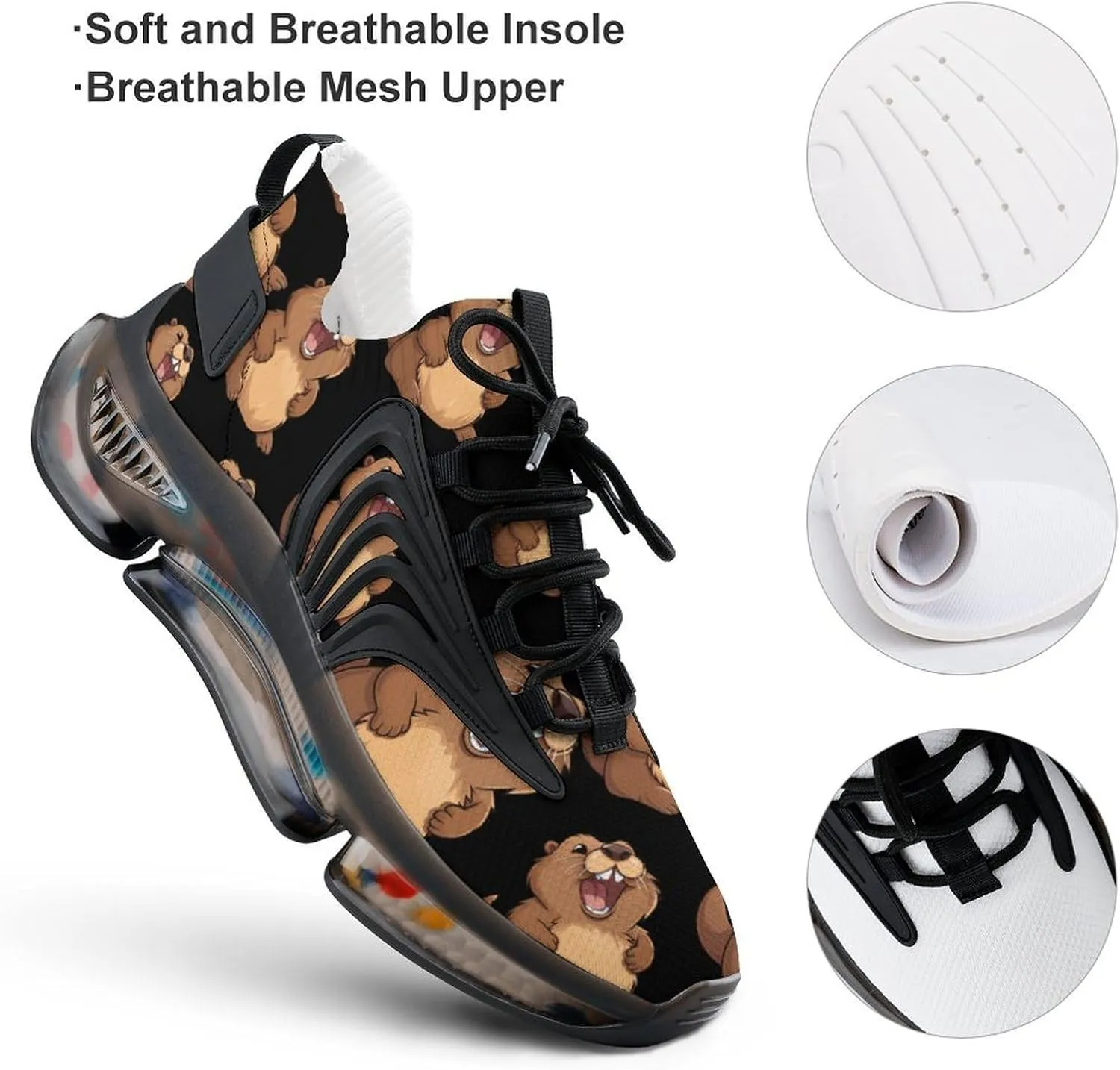 Cute Animal Marmots Mens Sneakers Running Shoes Lightweight Athletic Shoes for Jogging Walking Gym