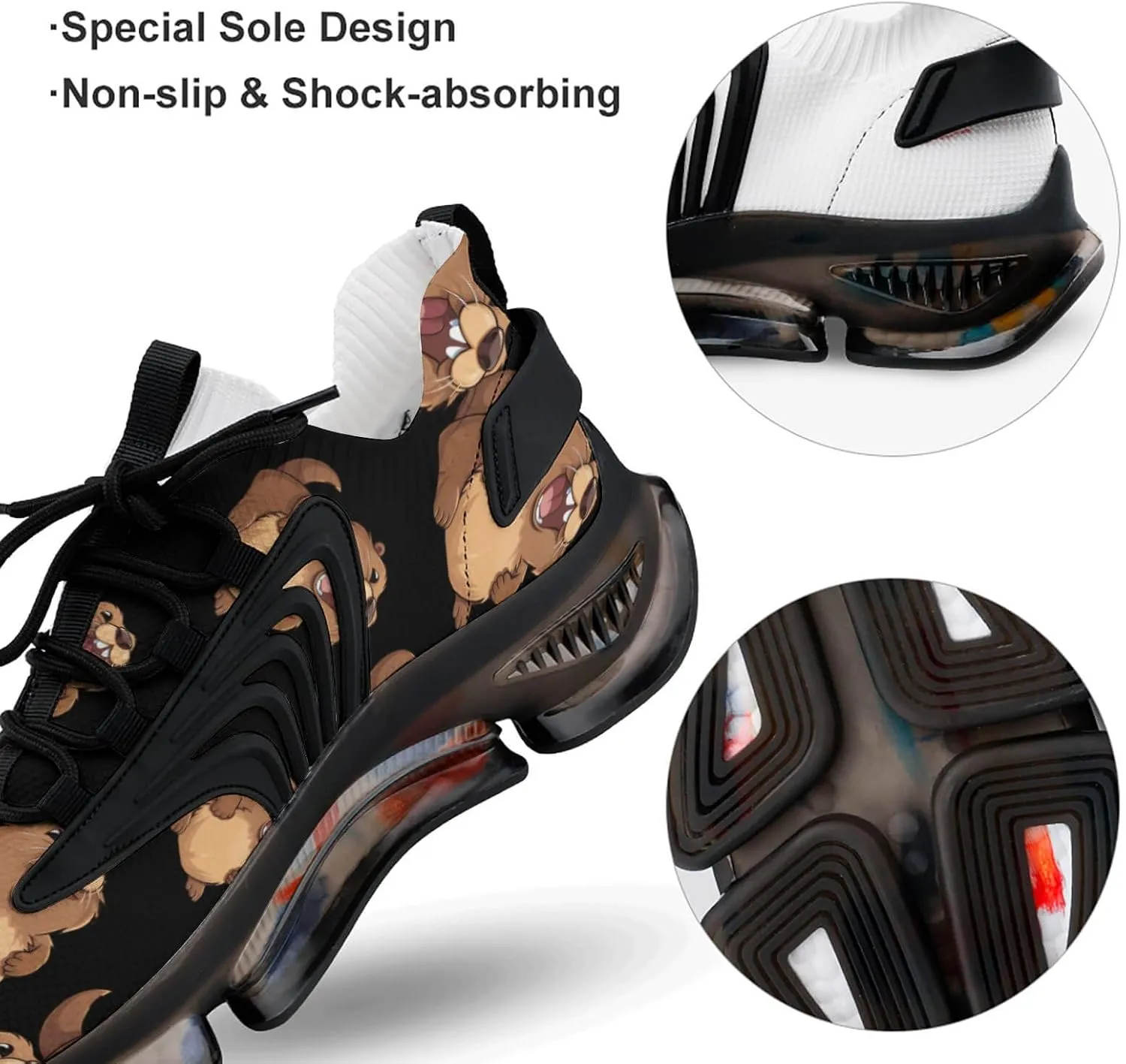 Cute Animal Marmots Mens Sneakers Running Shoes Lightweight Athletic Shoes for Jogging Walking Gym