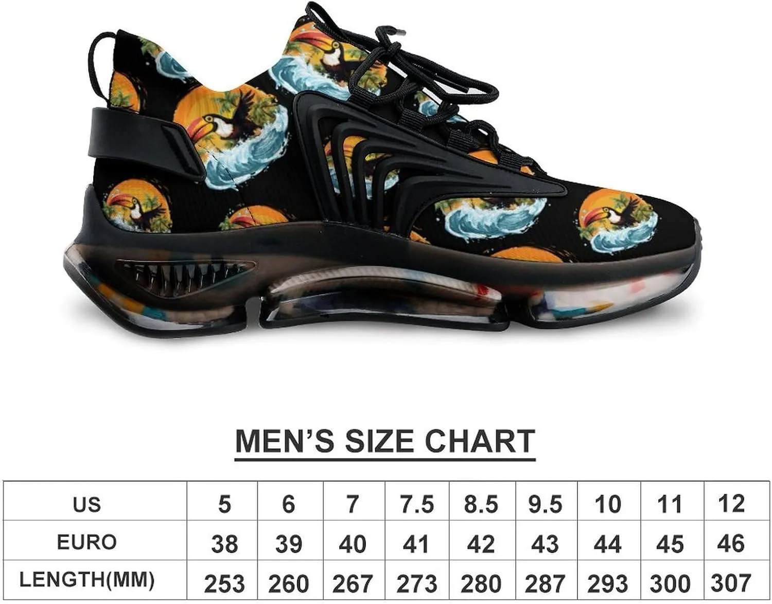 Cute Toucans Bird Mens Sneakers Running Shoes Lightweight Athletic Shoes for Jogging Walking Gym