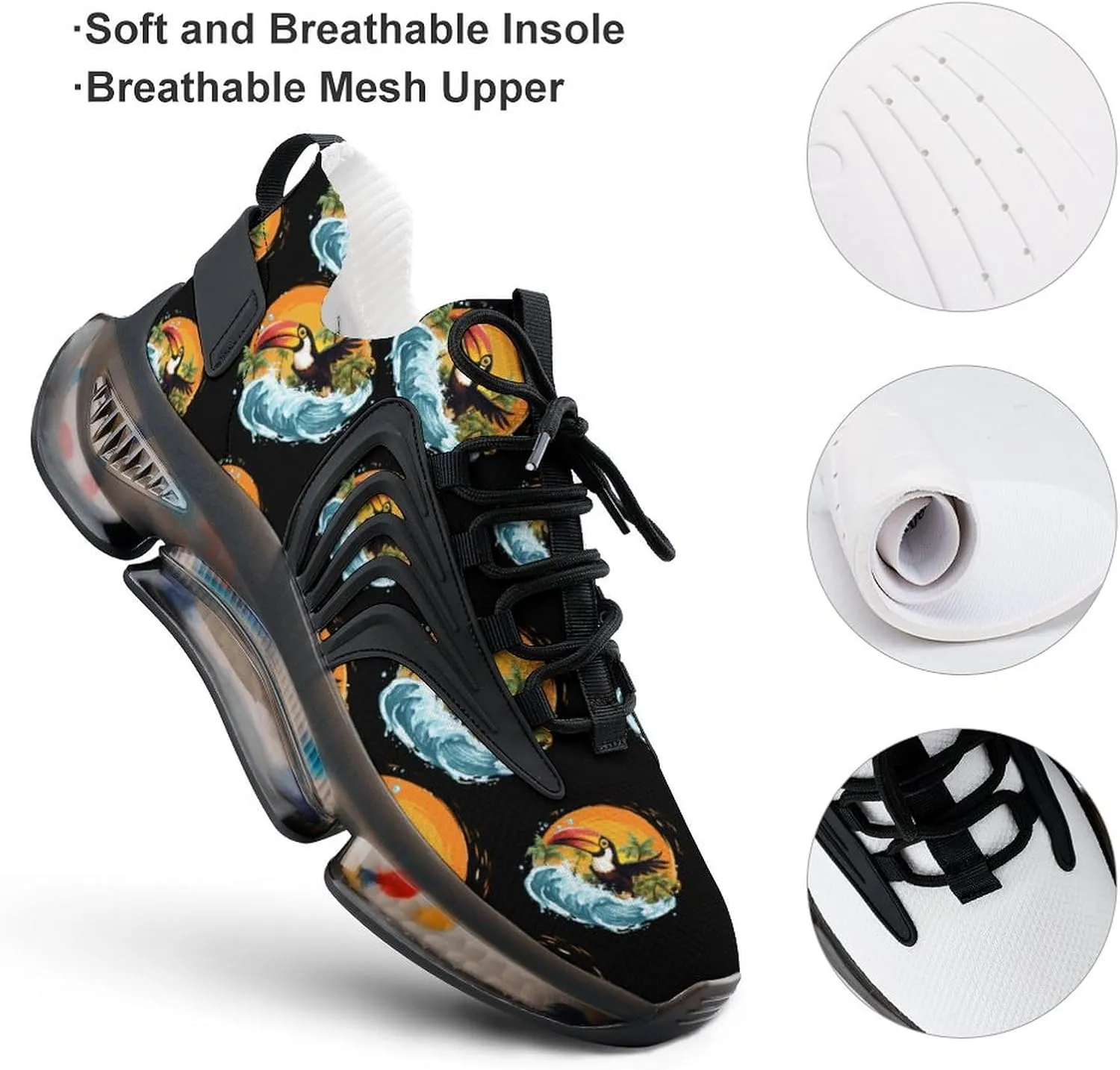 Cute Toucans Bird Mens Sneakers Running Shoes Lightweight Athletic Shoes for Jogging Walking Gym