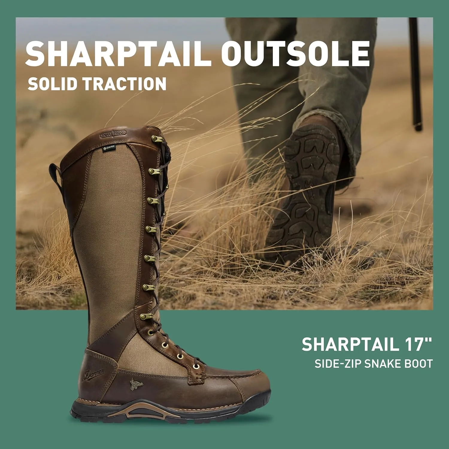 Danner Sharptail 17" Side-Zip Waterproof Snake Boots for Men - Full-Grain Leather and Nylon with 360 Snake Guard, Comfort Footbed & Traction Outsole