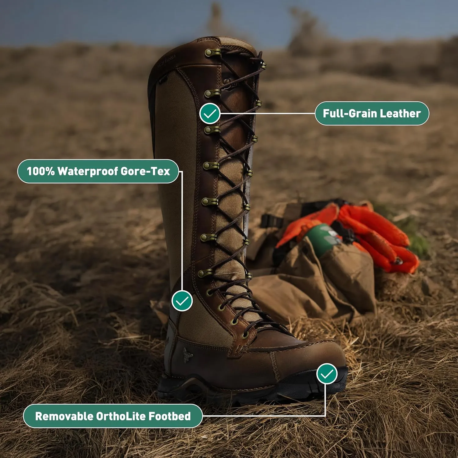 Danner Sharptail 17" Side-Zip Waterproof Snake Boots for Men - Full-Grain Leather and Nylon with 360 Snake Guard, Comfort Footbed & Traction Outsole