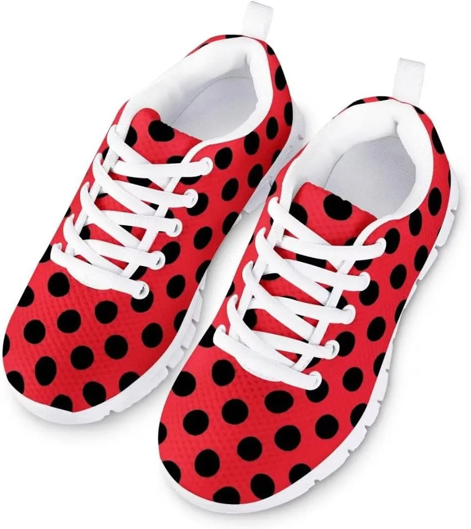 Dellukee Girls Shoes Cute Solid Color Polka Dot Running Walking Sports Sneakers