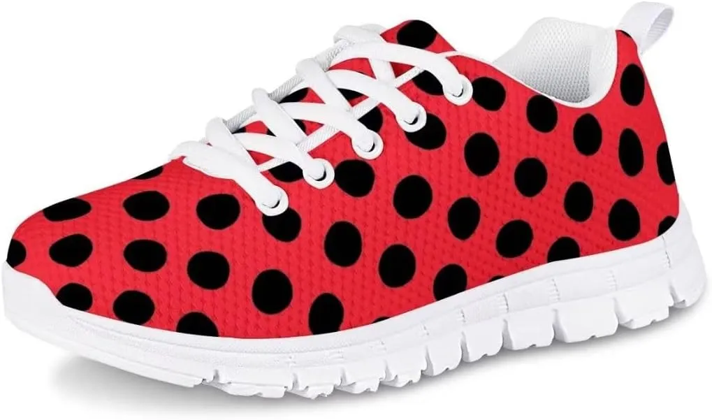 Dellukee Girls Shoes Cute Solid Color Polka Dot Running Walking Sports Sneakers
