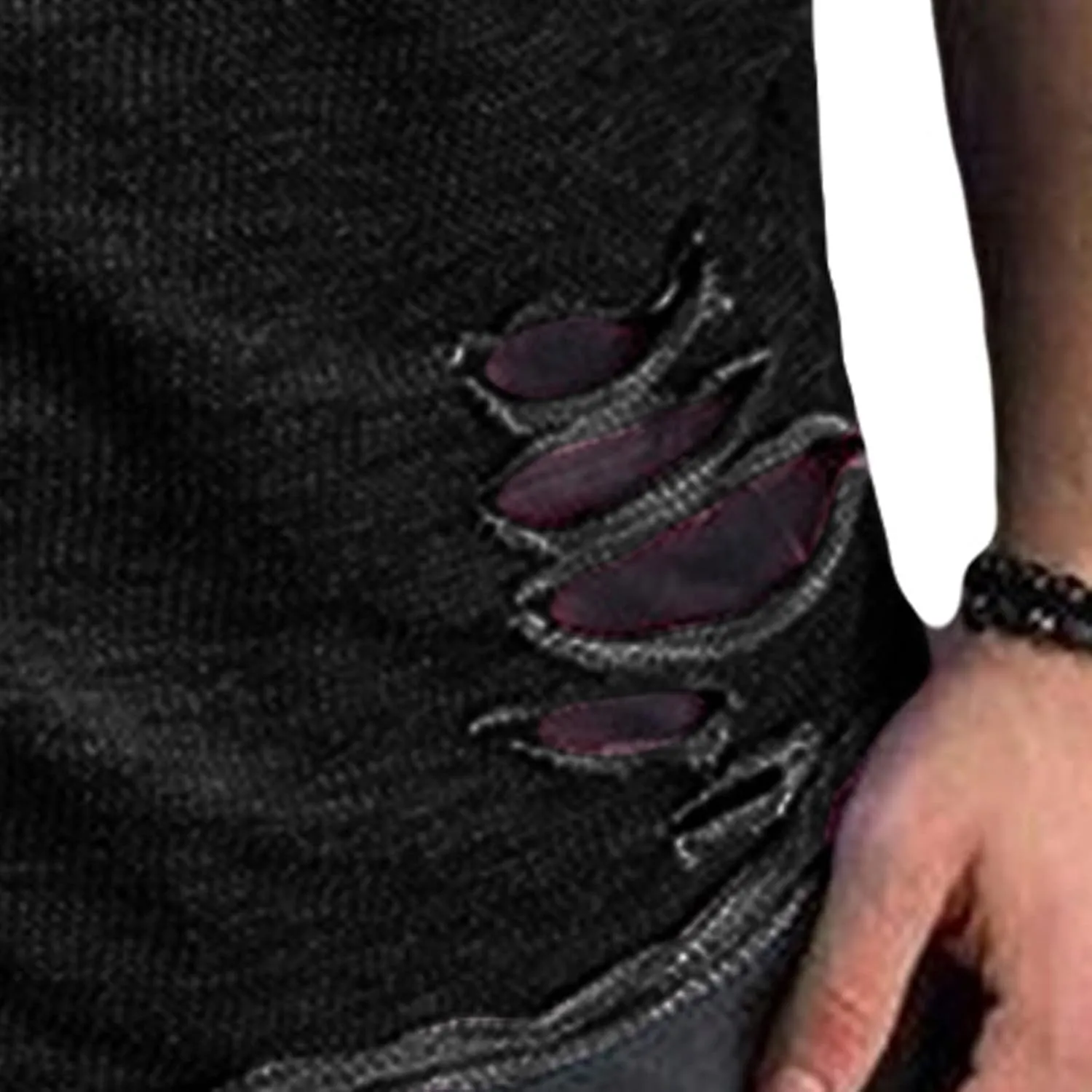 DGHM-JLMY Men's Ripped Solid Color T-Shirt Slim Fit Distressed Ripped Crewneck Tee Shirts Casual Short Sleeve Hip Hop Tees