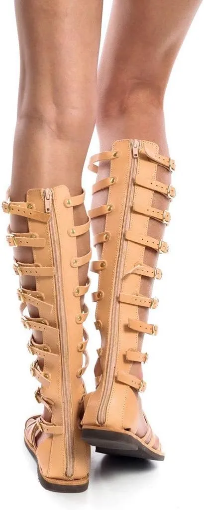 Eduavar Womens Sandals Walking Lace Up Knee High Flat Gladiator Sandals Strappy Criss Cross Open Toe Summer Beach Shoes
