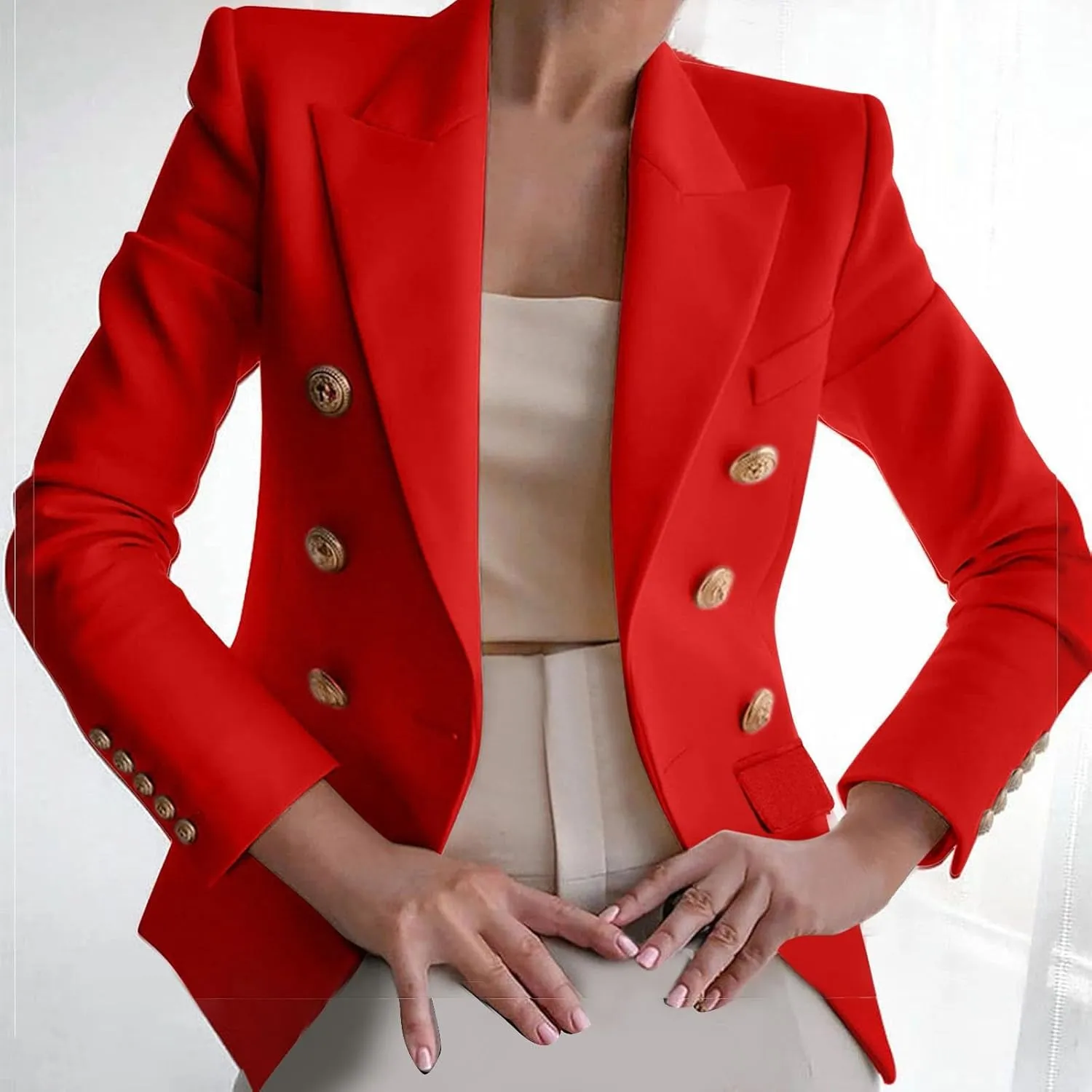 Elegant Slim Fit Blazer for Womens Casual Office Blazers Draped Open Front Cardigans Jacket Pocketed Work Suit Outwear