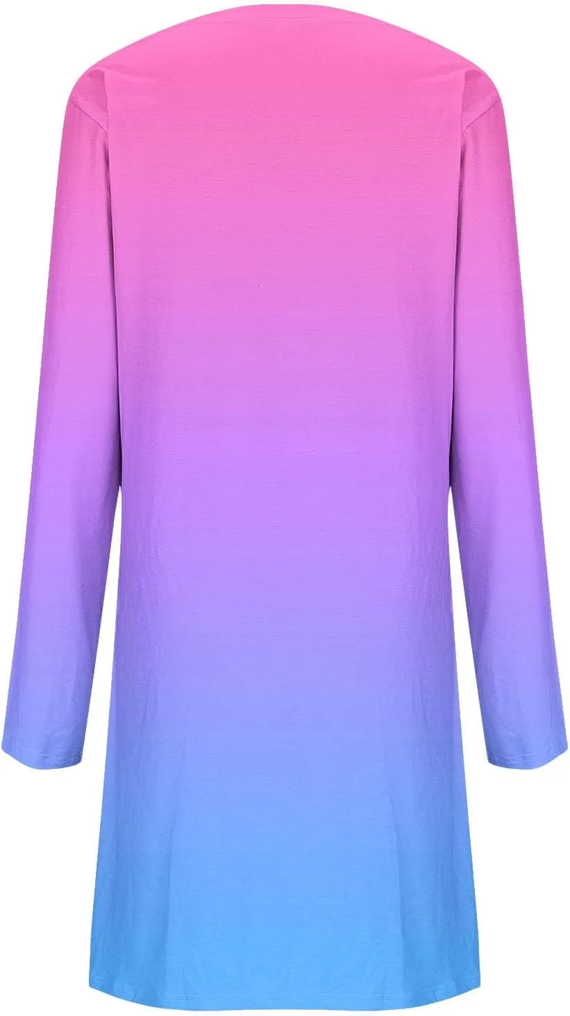 Fall Dresses for Women 2024 Casual Loose Floral Dress Long Sleeve Crew Neck Flowy Swing Mini Shift Dresses