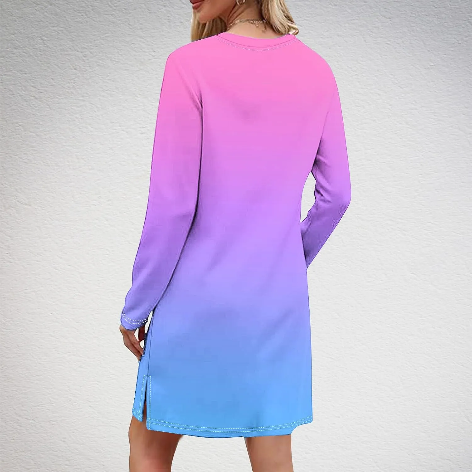 Fall Dresses for Women 2024 Casual Loose Floral Dress Long Sleeve Crew Neck Flowy Swing Mini Shift Dresses