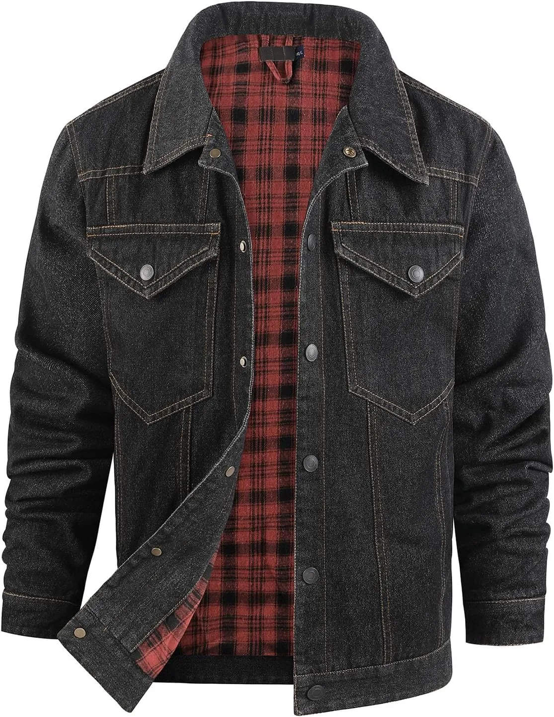 Fashion Mens Denim Trucker Jackets Regular Fit Casual Lapel Jean Jacket Long Sleeve Cowboy Coat Outwear Pocket Front
