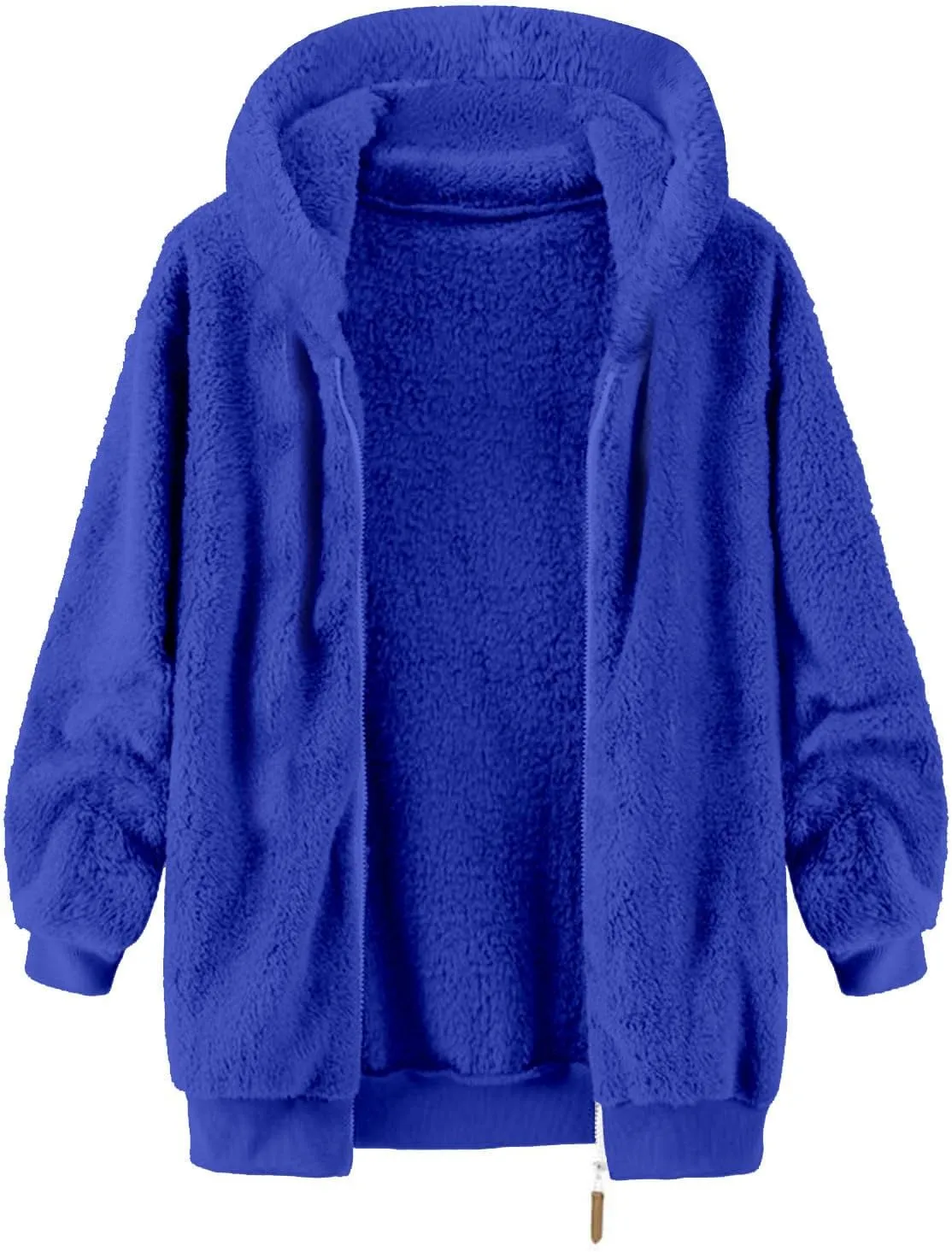 Fleece Jacket Men Fuzzy Zip up Hoodie Open Front Hooded Cardigan Faux Fur Coat Warm Fall Winter Jackets Thermal Outwear