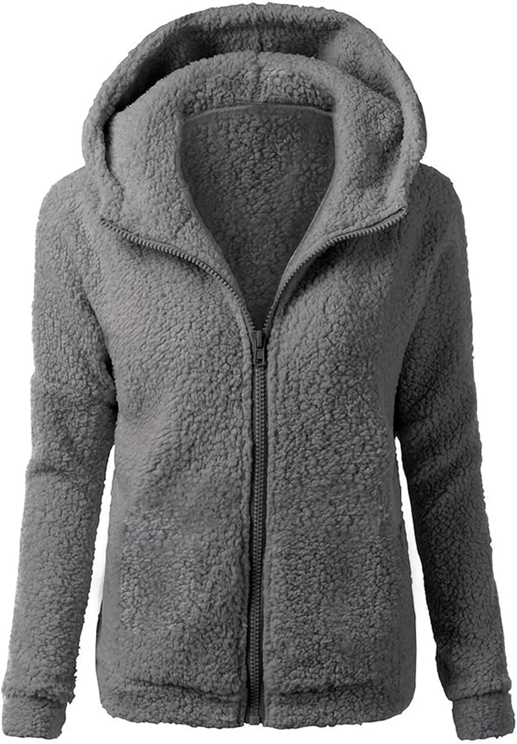 Fleece Jackets for Women Casual Plus Size Long Sleeve Zip Up Fuzzy Sherpa Coat Comfy Warm Hoodies Outwear Fall Winter