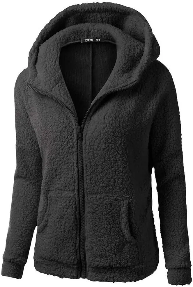 Fleece Jackets for Women Casual Plus Size Long Sleeve Zip Up Fuzzy Sherpa Coat Comfy Warm Hoodies Outwear Fall Winter
