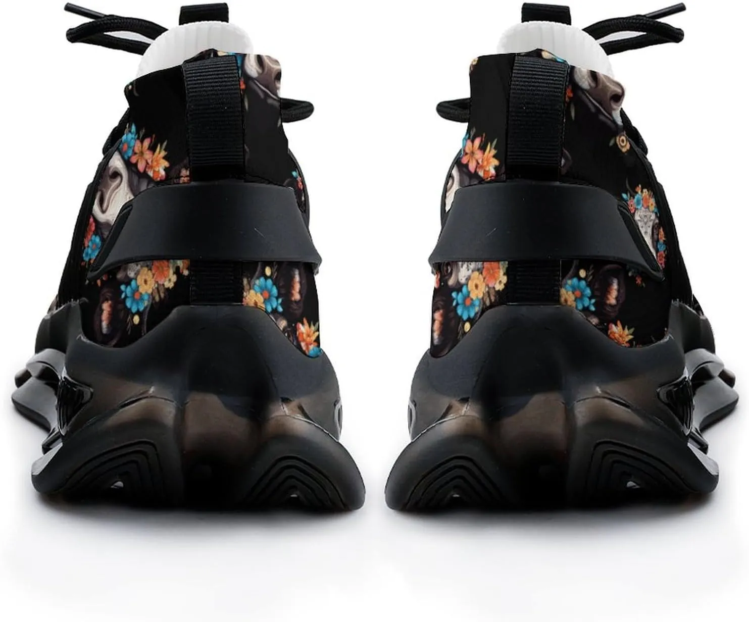 Floral Cow Head Mens Sneakers Running Shoes Lightweight Athletic Shoes for Jogging Walking Gym