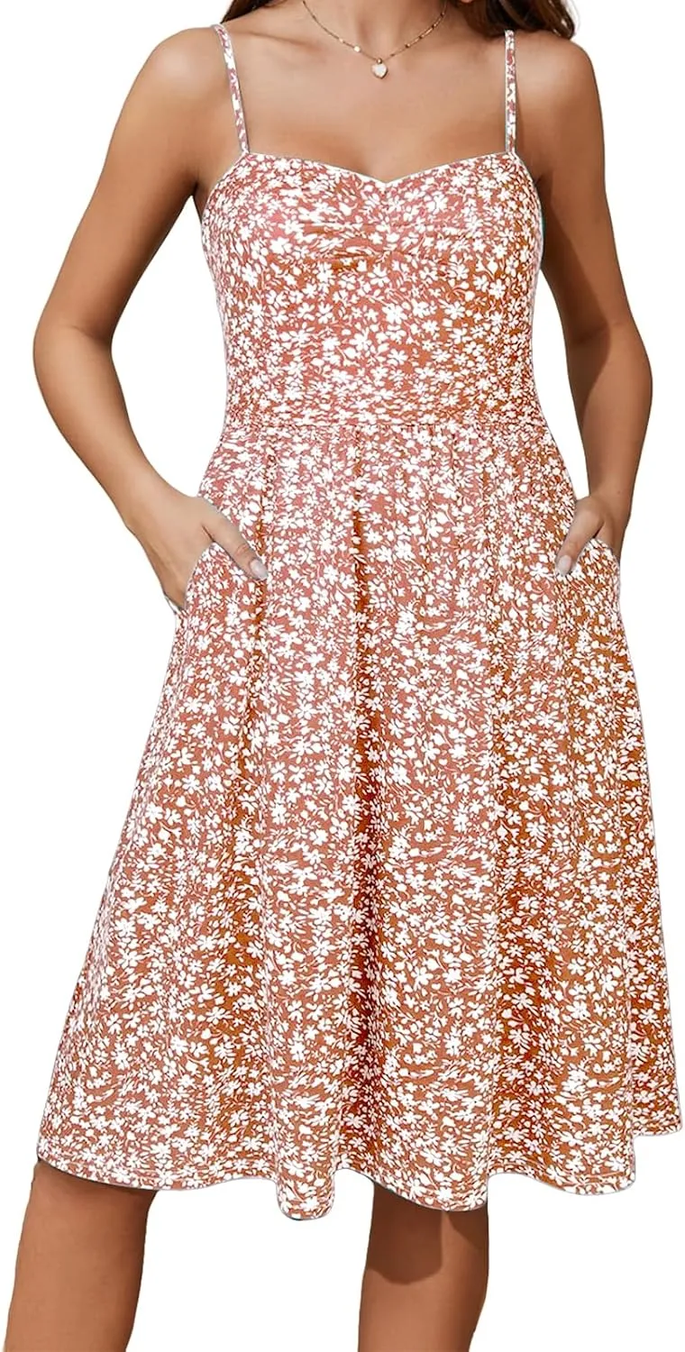 Floral Dress for Women Spaghetti Strap Sleeveless Smocked Boho Maxi Dress 2025 Summer A-Line Beach Sundress