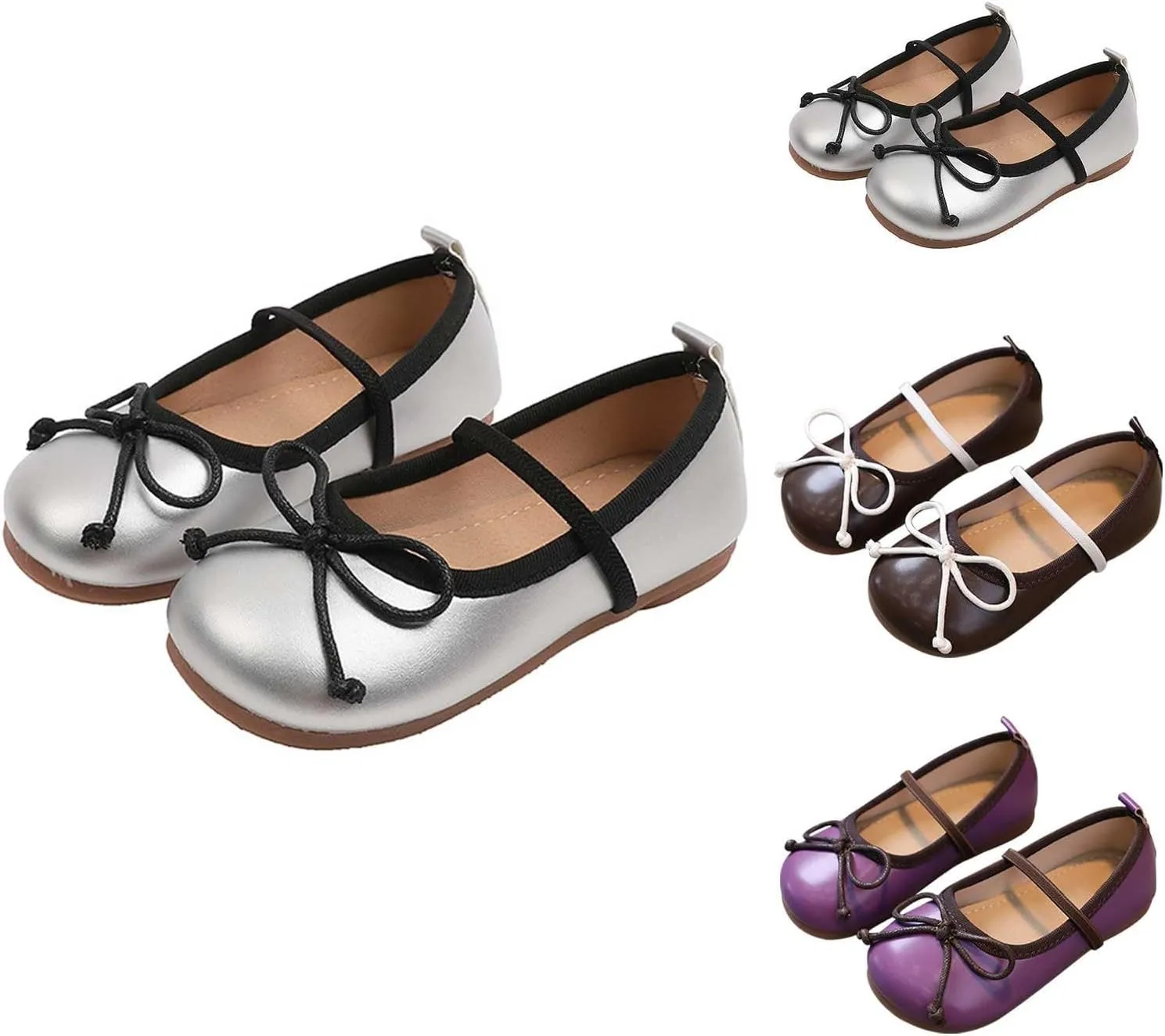 Flower Girl Shoes Mary Jane Ballet Flats Bow Girls Dress Shoes Wedding Party Communion Shoes for Toddler Girls