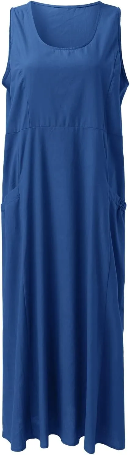 Flowy Beach Sundresd Women's Summer Casual Sleeveless Long Maxi Beach Dress Linen Shift Dresses Dresses Plus Size