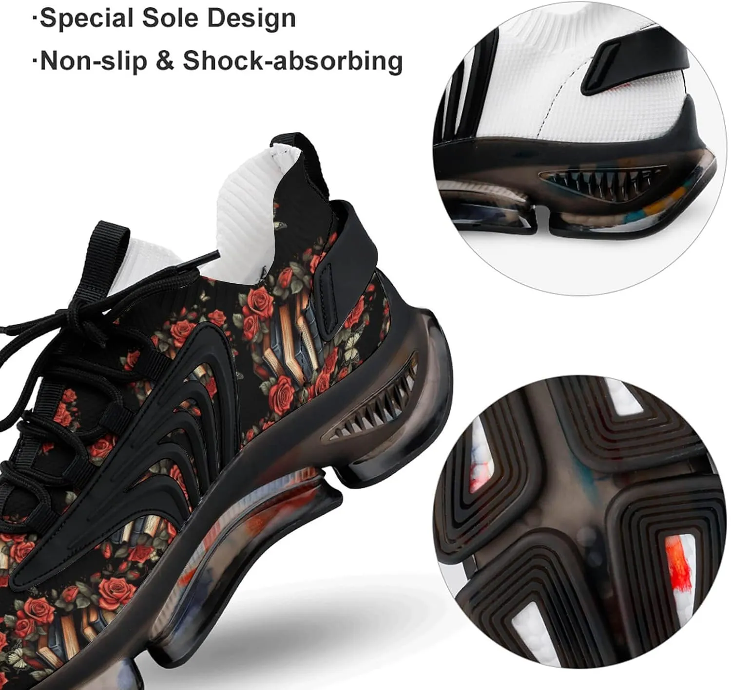 Funny Book Rose Mens Sneakers Running Shoes Lightweight Athletic Shoes for Jogging Walking Gym