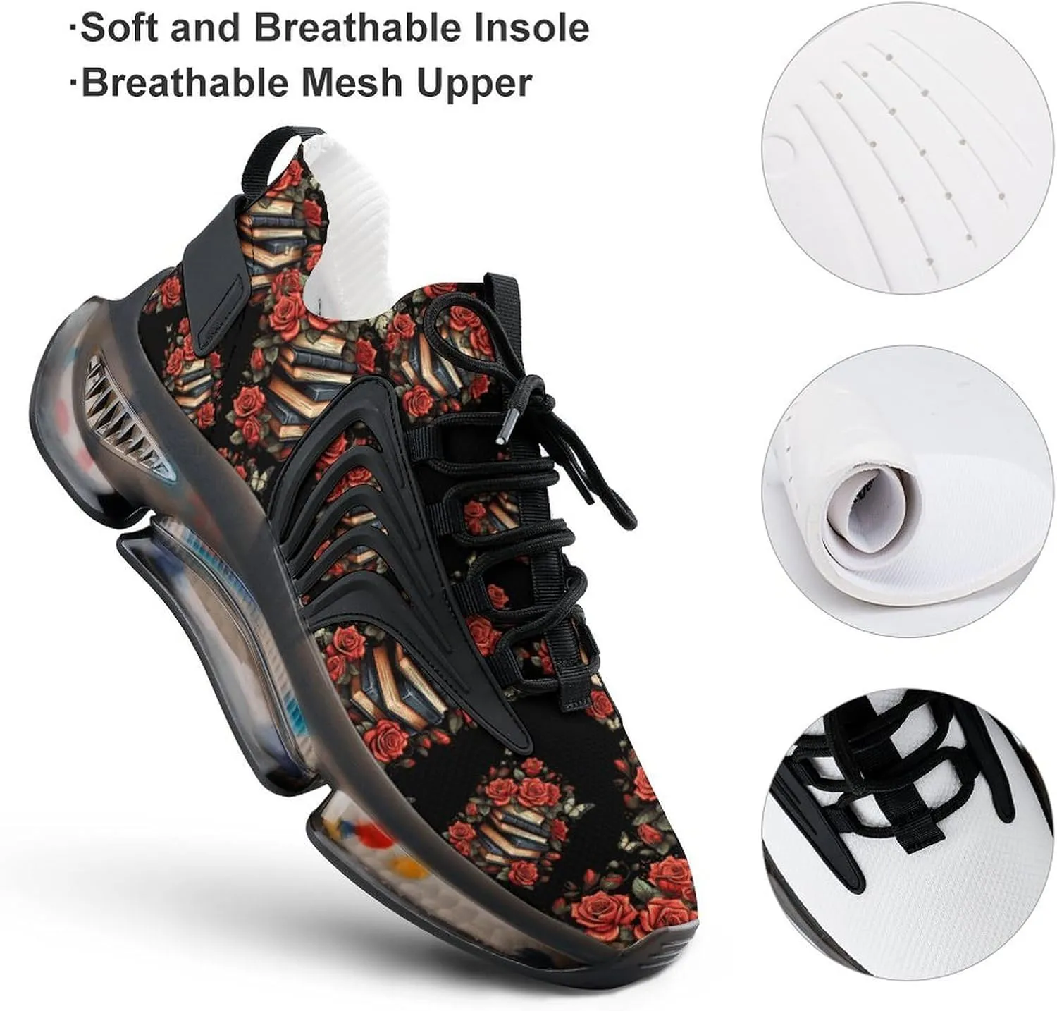 Funny Book Rose Mens Sneakers Running Shoes Lightweight Athletic Shoes for Jogging Walking Gym