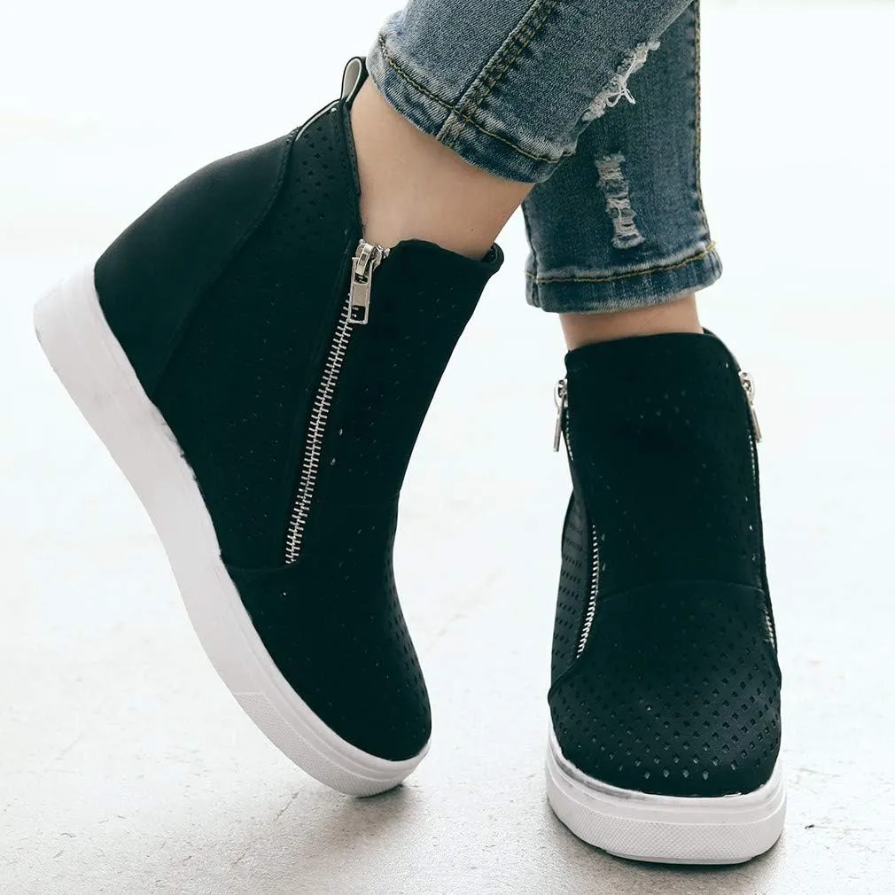 Gibobby Sneakers for Women Wide Width,Casual Slip On Lazy Shoes Breathable Hollow-Out Flat Loafers Wedge Shoes