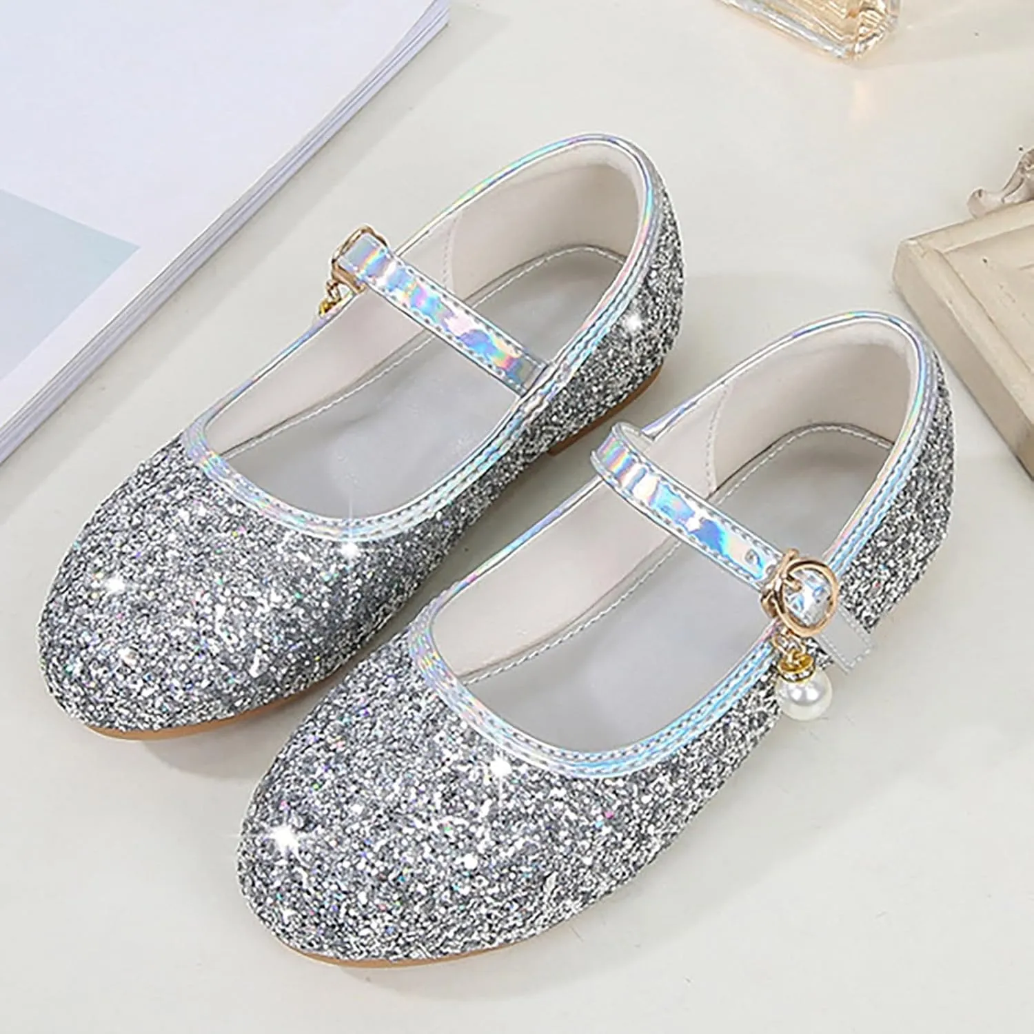 Girl Sparkly Mary Jane Shoes Rhinstones Dress Ballet Flats School Party Wedding Toddler Little Kid Shoes