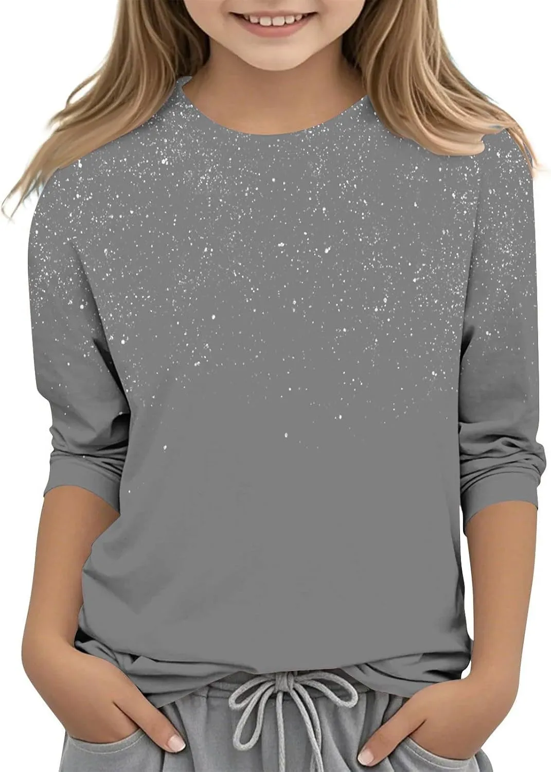 Girls 3/4 Length Sleeve Tops Casual Round Neck Cute Tops Fashion Loose Fit T-Shirts Girls Tops and Blouses