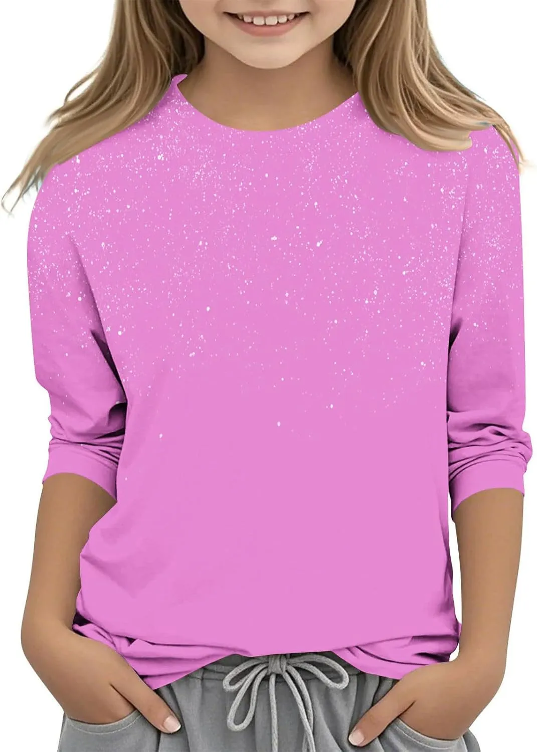 Girls 3/4 Length Sleeve Tops Casual Round Neck Cute Tops Fashion Loose Fit T-Shirts Girls Tops and Blouses