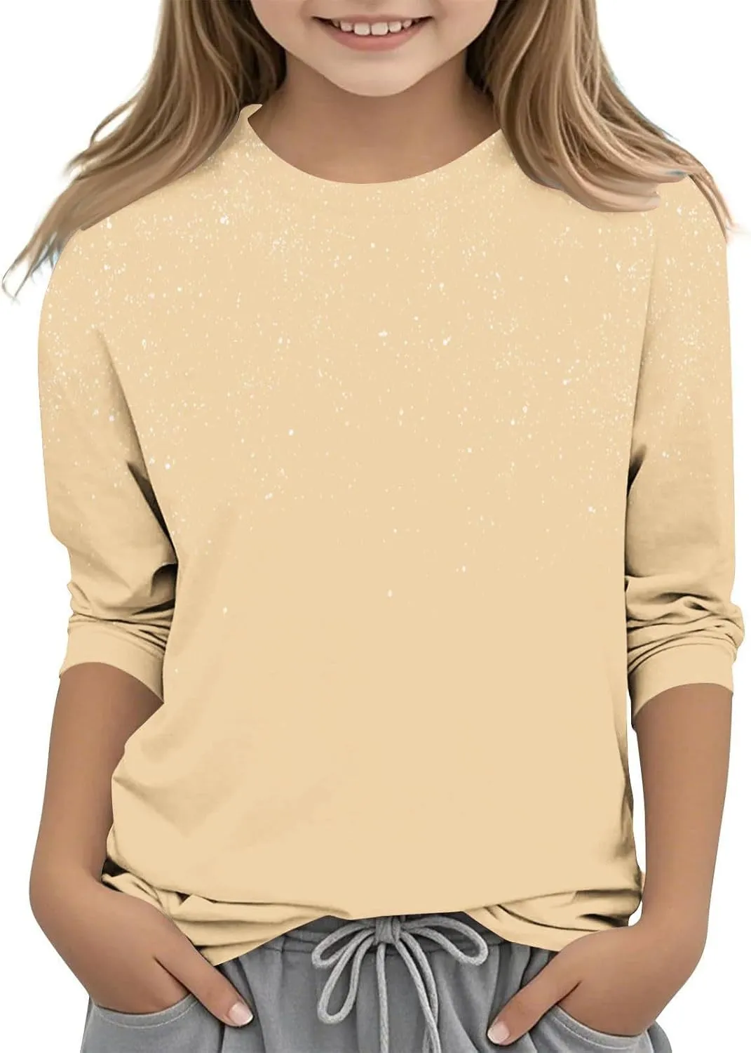 Girls 3/4 Length Sleeve Tops Casual Round Neck Cute Tops Fashion Loose Fit T-Shirts Girls Tops and Blouses