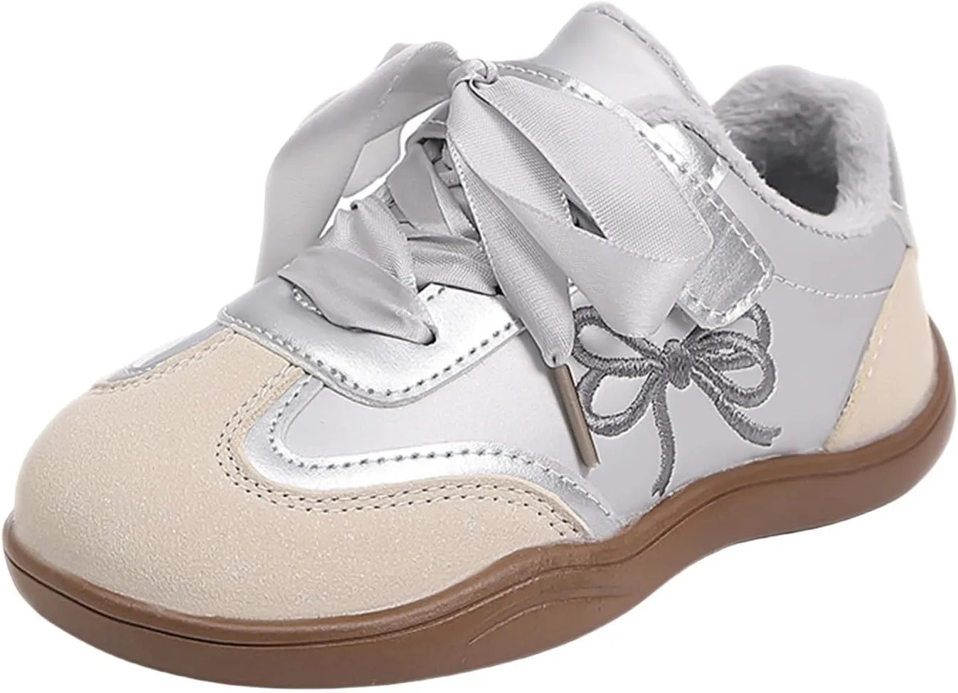 Girls Bowknot Plush Thicken Platform Sneakers Comfortable Casual Fashion Classic Soccer Tennis Girls Shoes Size 6
