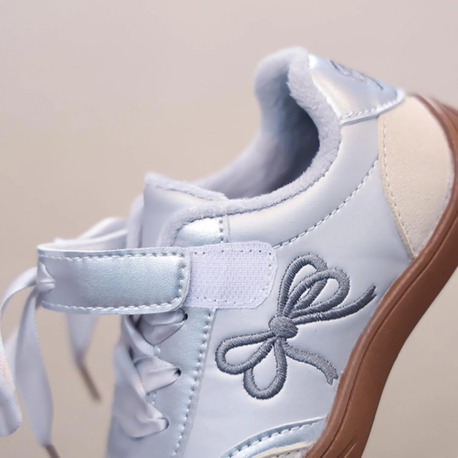 Girls Bowknot Plush Thicken Platform Sneakers Comfortable Casual Fashion Classic Soccer Tennis Girls Shoes Size 6