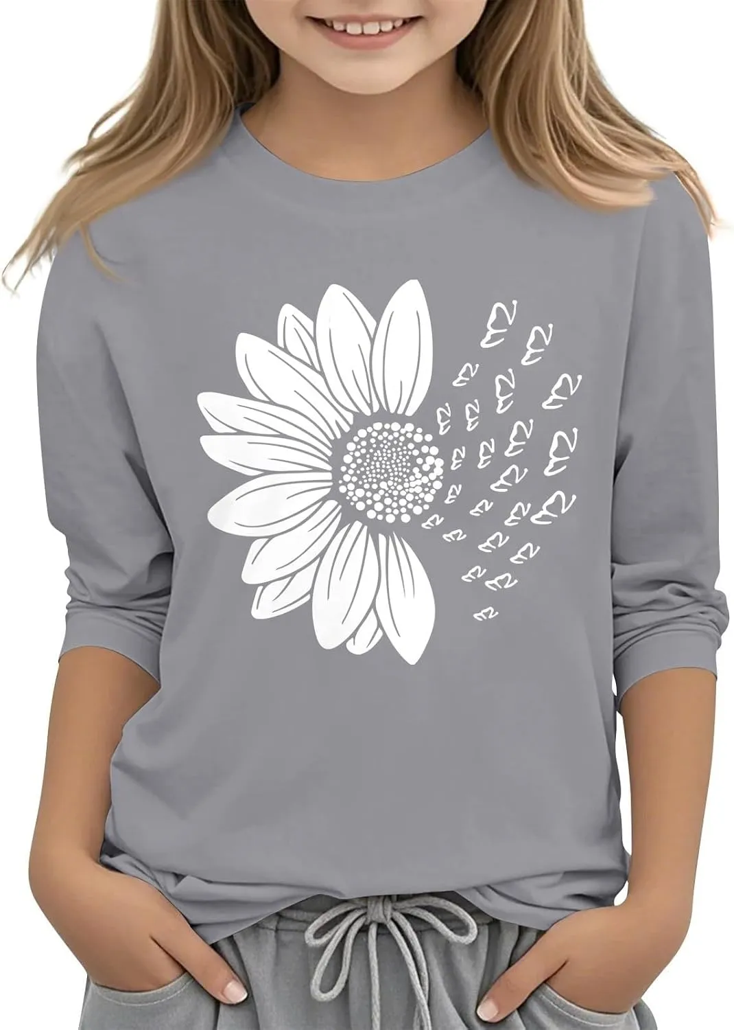 Girls Casual Tops 3/4 Sleeve Floral Tee Shirts Crewneck Casual Blouses Summer Trendy Clothes 2025