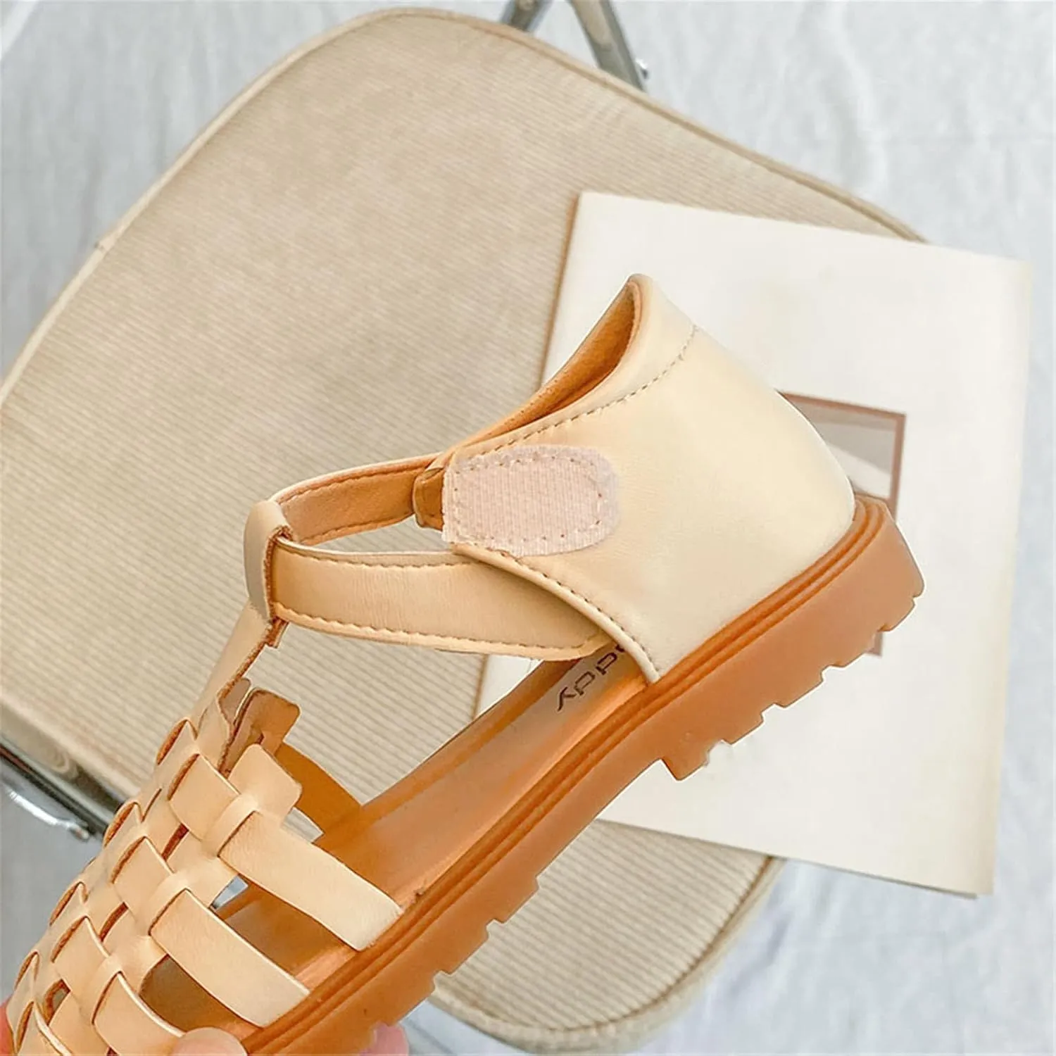 Girls Dress Sandals Leather Soft Closed Toe Princess Flat Shoes Summer Outdoor Beach Sandals(Toddler/Little Kid) (Beige, 10.5 Little Child)