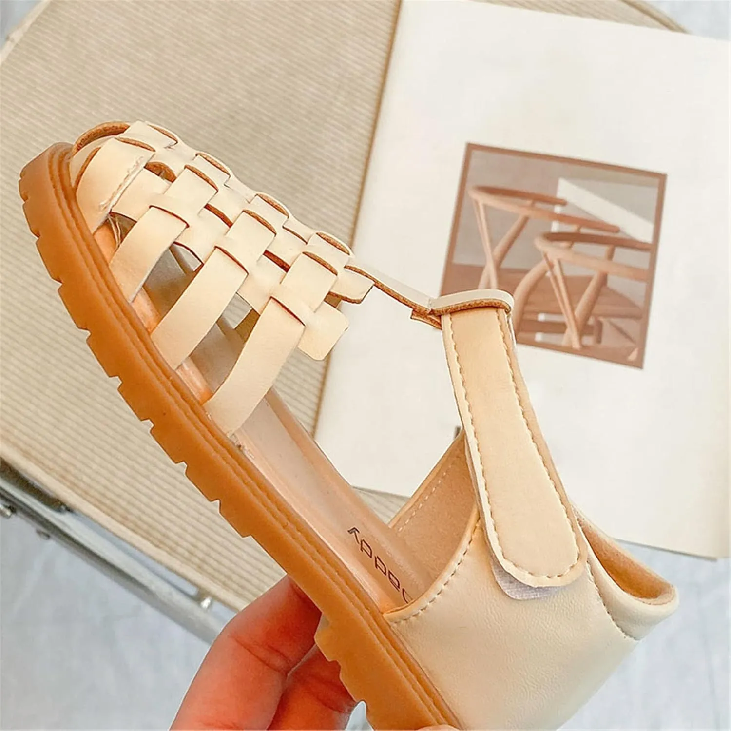 Girls Dress Sandals Leather Soft Closed Toe Princess Flat Shoes Summer Outdoor Beach Sandals(Toddler/Little Kid) (Beige, 10.5 Little Child)