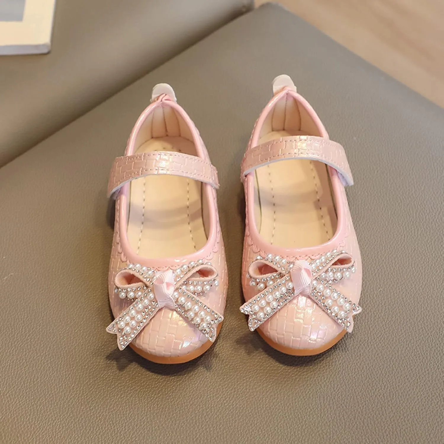 Girls Dress Shoes Toddler Mary Jane Ballet Flats Pearl Ankle Strap Dress Shoes for Wedding Party School