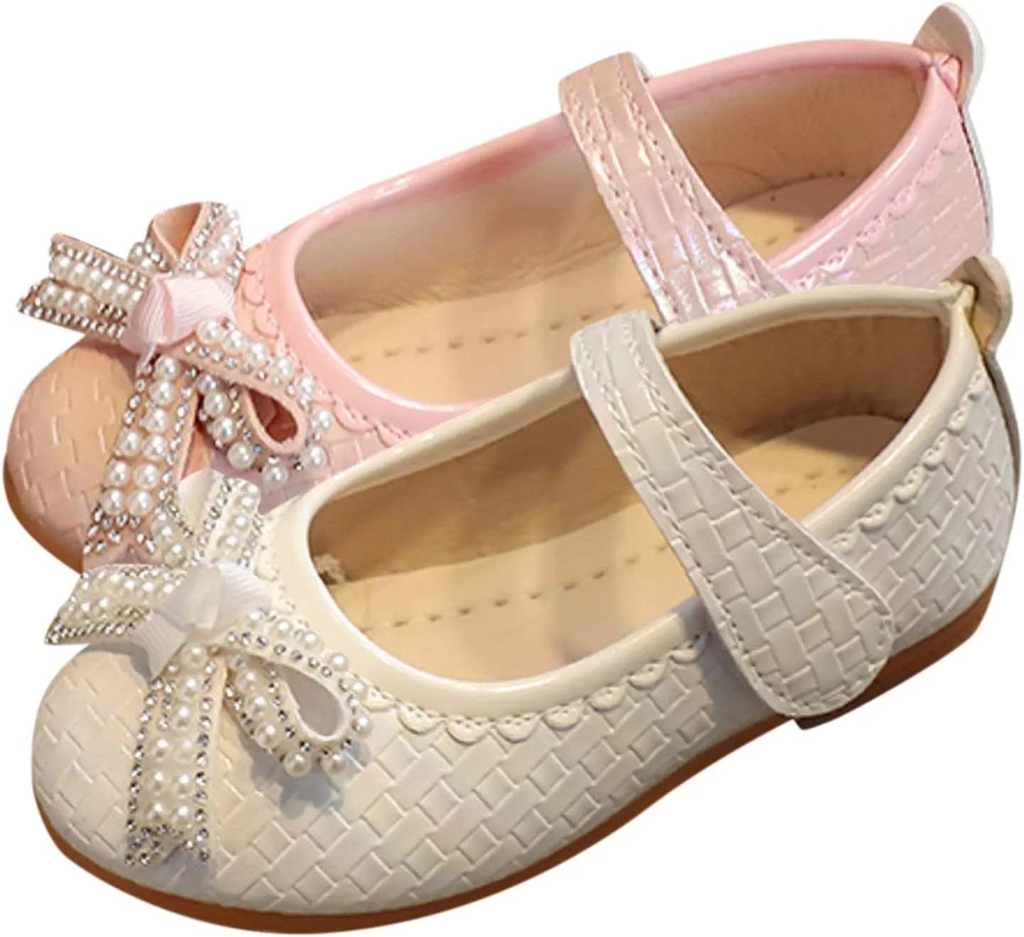 Girls Dress Shoes Toddler Mary Jane Ballet Flats Pearl Ankle Strap Dress Shoes for Wedding Party School